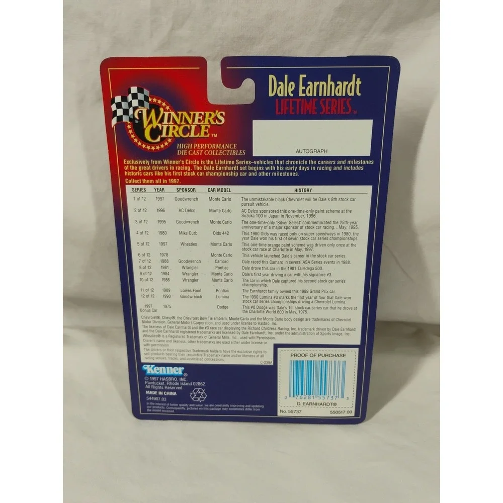 1997 Winners Circle Dale Earnhardt Sr Nascar #3 Lifetime Series Plus Monte Carlo